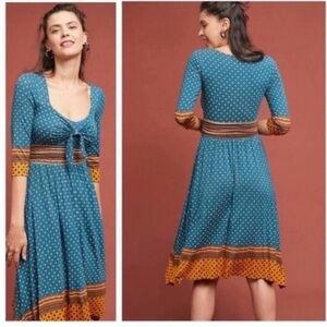 Maeve Anthropologie Teal Printed Midi Dress Size Small • Like New